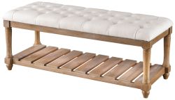 Solid Wood Tufted Upholstered Bench in Toffee Brown Finish
