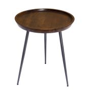 Solid Wood Round Accent Table with Iron Legs in English Brown Finish
