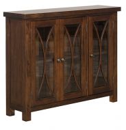 Solid Pine Wood Tuscan Retreat Bookcase with Three Glass Doors in Rustic Mahogany