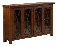 Solid Pine Tuscan Retreat Four Door Glass Door Bookcase in Mahogany