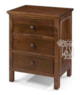 Solid Alder Wood Heritage 3 Drawer Wide Nightstand in Brown Mahogany Finish