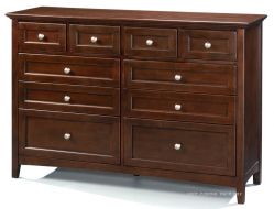 Alder Wood McKenzie Ten Drawer Dresser in Cafe Finish