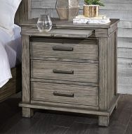 Solid Reclaimed Pine Wood Glacier Point Nightstand with Charging Station in Greystone Finish