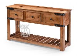 Solid Parota Wood 3 Drawer Console Table with Shelf in Natural Finish