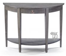 Personalize this Solid Parawood Wood Half Round Table in Heavily Distressed Nickel