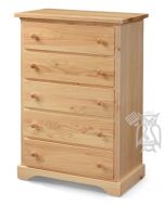 Solid Pine Wood Polo 5 Drawer Chest in Natural Finish