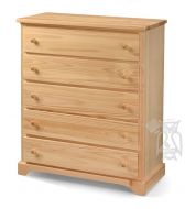 Solid Pine Wood Polo 5 Drawer Wide Chest of Drawers in Natural Finish