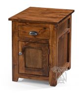 California Made Knotty Rustic Alder Wood Storage End Table with Drawer in Rustic Coffee Finish