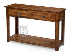 California Made Knotty Rustic Alder Wood Console Table with Drawers in Coffee Finish