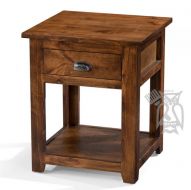California Made Knotty Rustic Alder Wood End Table with Drawer in Rustic Coffee Finish