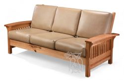 Amish Crafted Solid Premium Cherry Wood Grand Rapids Sofa with Premium Top Grain Leather in Natural Finish