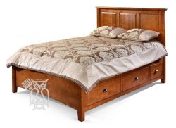 California Made Solid Maple Wood Queen Auburn Storage Bed in Meadow Finish