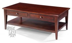 California Made Solid Maple Wood Shaker Coffee Table with Shelf & Drawer in Dover Finish