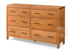 Solid Alder Wood 2 West Collection 6 Drawer Dresser in Honey Finish