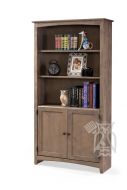 Solid Alder Wood Shaker Bookcase with Doors 36" x 72" in Driftwood Finish