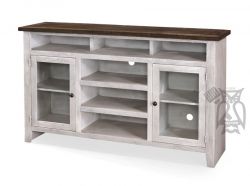 Oak Wood Eastport 65" Wide Highboy Soundbar Console in Drifted White Finish