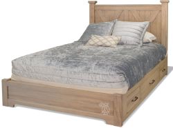 Solid Maple Wood Cool Rustic "X" Bed with Side Storage Drawers in Natural Finish
