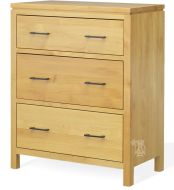 Solid Alder Wood 2 West Collection 3 Drawer Chest of Drawers in Natural Finish