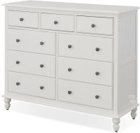 Solid Parawood Wood Cottage Style 9 Drawer Dresser in Beach White Finish