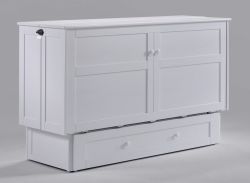 Solid Parawood Clover Queen Size Cabinet Style Murphy Bed & Mattress in White Finish