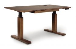  Solid Walnut Wood Invigo Sit Stand Desk with Wood Base, Drawer & Dual Power Motor