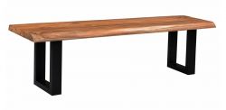 Solid Sheesham Wood Live Edge Bench Featuring Iron Base
