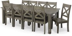 Solid Reclaimed Pine Wood Outer Banks 96" Long Extension Table & 6 Side Chair Set in Driftwood Finish