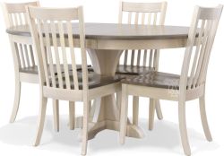 Amish Crafted Solid Maple Wood 60" Long Round Extension Table & Chair Set in Washed & Driftwood Finish