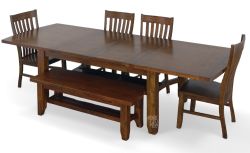 Solid Mango Wood Whistler 108" Extension Table, Bench & Chair Set in Carmel Finish