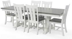 Solid Parawood Wood Cosmopolitan Extension Dining Table & Ava Chair Set in White & Gray Finish