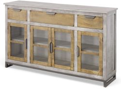 Solid Mango Wood Mita 3 Drawer Console in White & Natural