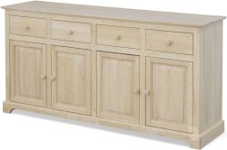 Solid Parawood Wood 4 Door Buffet in Unfinished