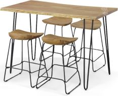 Solid Acacia Wood Nature's Edge Counter Table & Stool Set