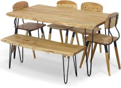 Solid Acacia Wood Nature's Edge 60" Dining Table, Bench & Chair Set