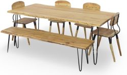 Solid Acacia Wood Nature's Edge Large Dining Table, Chair & Bench Set