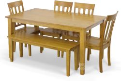 Solid Parawood Simplicity Rectangle Kitchen Table & Chair Set in Honey Finish