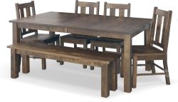Amish Crafted Solid Rough Sawn Maple Wood 78" Long Leg Table, Bench & Chair Set in Bark Finish