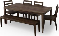 Solid Sheesham Wood Fall River Dining Table, Chair & Bench Set in Obsidian Finish