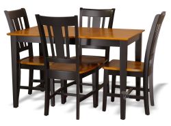 Solid Parawood 48" Long Rectangle Table & San Remo Chair Set in Black & Cherry Finish