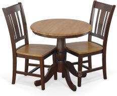 Solid Parawood Wood 30" Round Table & Chair Set in Cinnamon and Espresso Finish