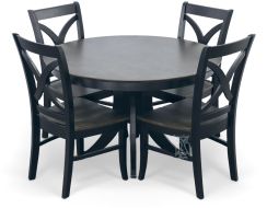 Solid Parawood Cosmopolitan Round Dining Table & Chair Set in Coal & Black Finish