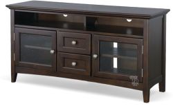 Alder Wood McKenzie 54" TV Stand with Soundbar storage with interchangeable door panels in Cafe Finish