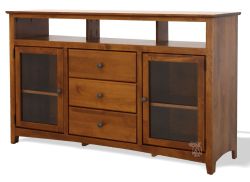 Solid Alder Wood Shaker 62" Television Stand with Sound Bar Storage in Antique Cherry Finish
