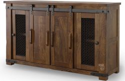 Solid Parota Wood 60" TV Stand with Sliding Door in Natural Finish