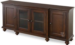 Cherry Wood Oxford Collection 75" Wide Step Back TV Stand in Whiskey Brown Finish