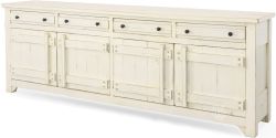 Solid Rustic Pine Wood Reed's Farm 97" Console in Weathered White Finish