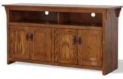 California Made Oak Wood Mission 56" Television Stand with Wood Doors in Cherry Oak Finish