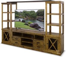 Solid Reclaimed Pine Wood Telluride TV Wall Unit in Rustic Pine Finish