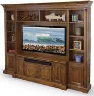 California Made Solid Rustic Cherry Wood Empire Television Wall Unit in Toffee Finish