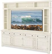 Solid Rustic Pine Wood Reed's Farm 97" Console & Hutch in Weathered White Finish